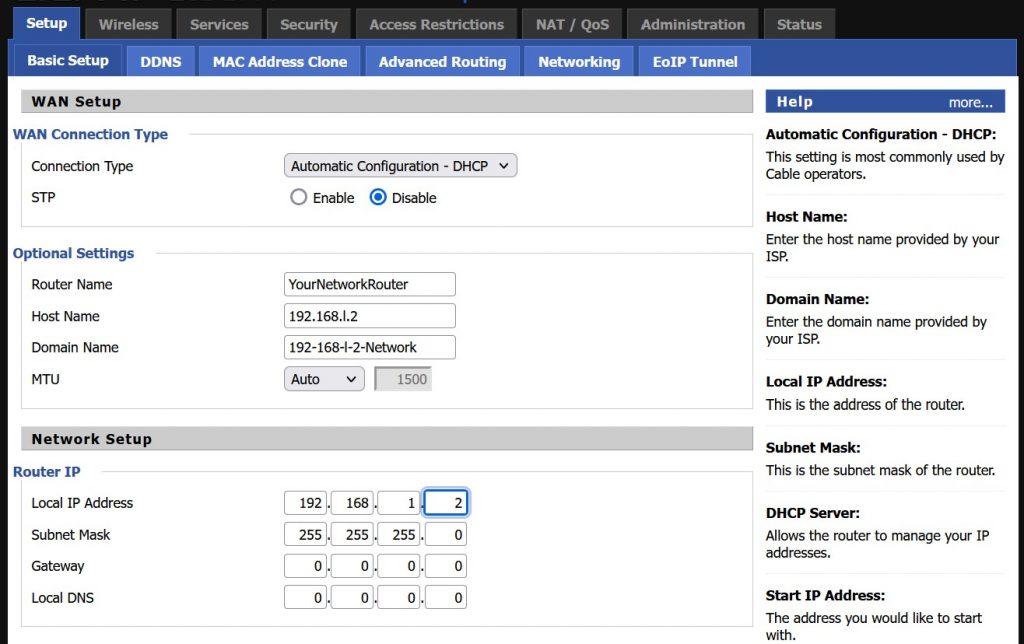 192.168.l.2 Admin IP Setup